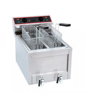 LARGE VOLUME ELECTRIC FRYER - WITH DRAIN - 2 TANK - 2 x 8 L