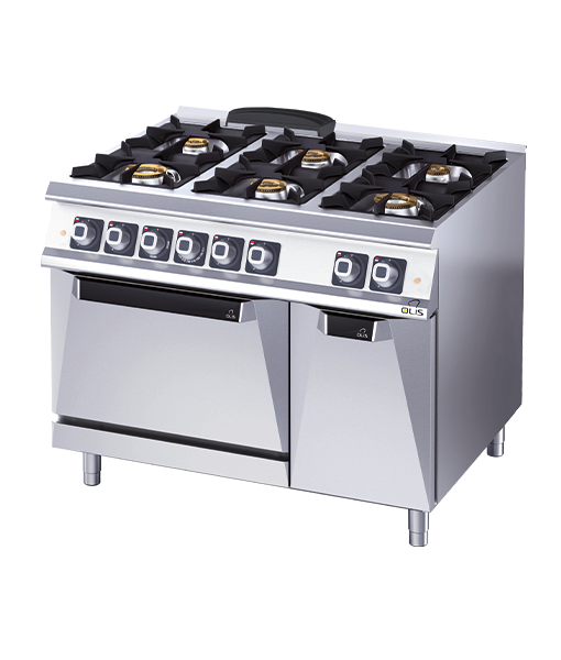 GAS STOVE - 6 BURNER - GN 2/1 OVEN + CUPBOARD - GAS + ELECTRICAL