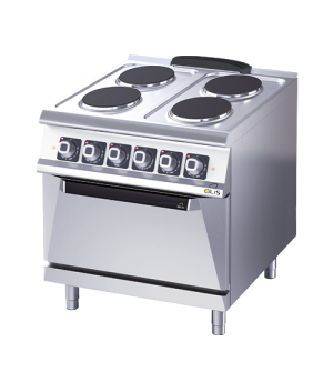 ELECTRIC STOVE - 4 ROUND PLATES - GN 2/1 OVEN - 10.4 kW + 6 kW OVEN