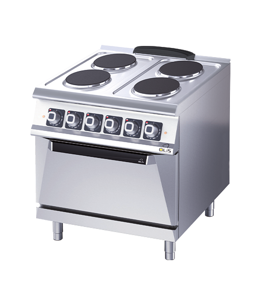 CUCINA ELETTRICA - 4 PIASTRE TONDE - FORNO GN 2/1 - FORNO 10,4 kW + 6 kW