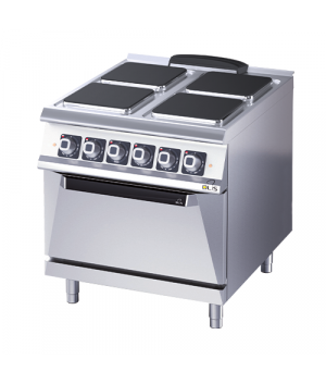 ELECTRIC STOVE - 4 SQUARE PLATES - GN 2/1 OVEN - 10.4 kW + 6 kW OVEN