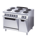 ELECTRIC STOVE - 6 ROUND PLATES + CUPBOARD - GN 2/1 OVEN - 15,6 kW + 6 kW OVEN