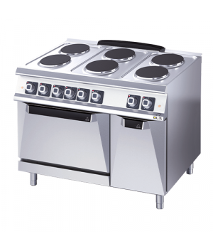 CUCINA ELETTRICA - 6 PIASTRE TONDE - FORNO GN 2/1 + ARMADIO - FORNO 15,6 kW + 6 kW