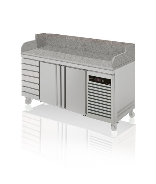 PIZZA COUNTER - POSITIVE COLD - DEPTH 800 MM - 600 x 400 - 2 DOORS + 7 NEUTRAL DRAWERS - 375L